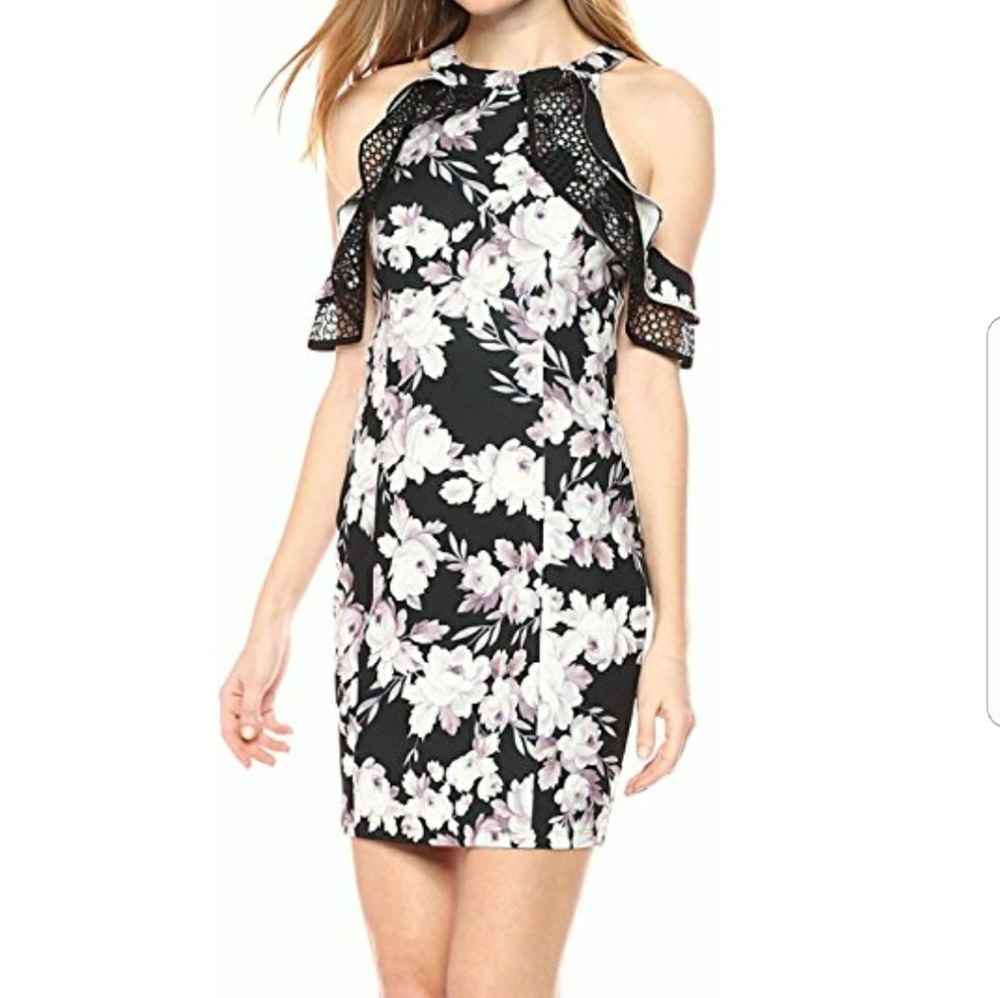 Bebe floral cold shoulder dress